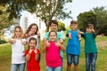 Group of happy kids showing thumbs up Royalty Free Stock Photo