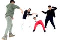 Group of happy kids studying modern style dance in indoor studio classroom with their teacher, children and adult dancing white Royalty Free Stock Photo