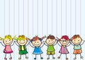 Happy kids, banner, vector icon, lined background Royalty Free Stock Photo