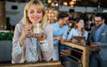 Group of happy multiethnic successful business people having fun, work and meeting in cafe. Royalty Free Stock Photo