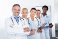 Group of happy multiracial doctors