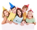 Group of happy people holding banner. Royalty Free Stock Photo