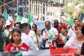 Group of happy people walking on the streets of NYC during the Mexican Independence Day Parade Royalty Free Stock Photo