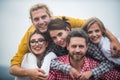 Group of happy people. Youth and friendship concept. Group of friends laughing outdoor, sharing good and positive mood. Royalty Free Stock Photo