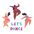 Happy plus size women dancing together.Lets dance