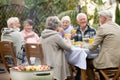Happy senior people during garden party Royalty Free Stock Photo
