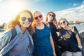 Group of happy smiling carefree young stylish girl female friend Royalty Free Stock Photo