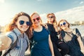 Group of happy smiling carefree young stylish girl female friend Royalty Free Stock Photo