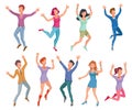 Group of happy smiling people jumping on a white background. People concept - jumping happy men and women. Healthy jumping