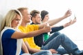 Group of happy students being on a break taking selfie Royalty Free Stock Photo