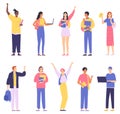 Group of happy students in casual clothes isolated on a white background. Multicultural characters. Vector illustration in flat Royalty Free Stock Photo