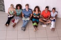 Group of happy students studying