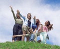 Group of happy young college students having fun