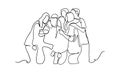 Group of happy young friends making selfie - one line drawing. Continuous one line drawing of group people selfie. Man and women Royalty Free Stock Photo