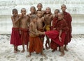 Group of happy young novice monks having fun, Myanmar