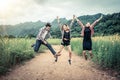 Group of happy young people jumping in the air. Royalty Free Stock Photo