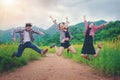 Group of happy young people jumping in the air. Royalty Free Stock Photo