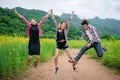 Group of happy young people jumping in the air. Royalty Free Stock Photo