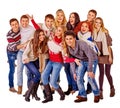 Group of happy young people in warm winter clothes