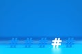 Group of hashtag icon isolated on blue background. 3D Illustration