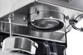 Group head coffee machine made of steel for attaching a portafilter. Royalty Free Stock Photo