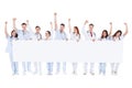 Group of healthcare personnel holding a banner Royalty Free Stock Photo