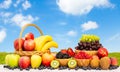 Group Healthy fresh fruit in a wooden basket Royalty Free Stock Photo