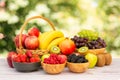 Group Healthy fresh fruit in a wooden basket, Royalty Free Stock Photo