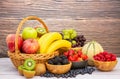 Group Healthy fresh fruit in a wooden basket Royalty Free Stock Photo