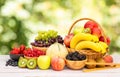 Group Healthy fresh fruit in a wooden basket, Royalty Free Stock Photo