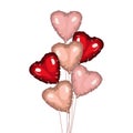 A group of heart-shaped balloons in a bundle on a white background. Colored pearl balls on a string. isolated Royalty Free Stock Photo