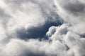 Group of heavy white clouds with darker patches