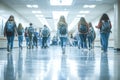 Group Of High School Students Running Along Corridor Royalty Free Stock Photo