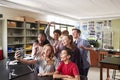 Group Of High School Students Taking Selfie In Biology Classroom