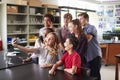 Group Of High School Students Taking Selfie In Biology Classroom