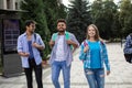 Group of high school students talking and laughing Royalty Free Stock Photo