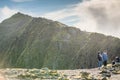 Group of hikers climbing Snowdon to reach the summit Royalty Free Stock Photo