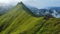 Group of hikers enjoying the beautiful view of Hummingbird Mountain. Bukidnon, Philippines.