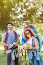 Group of hikers in forest Royalty Free Stock Photo