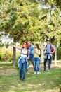 Group of hikers get hold something interesting Royalty Free Stock Photo