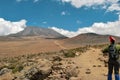 Hikers against a mountain background, Mount Kilimanjaro