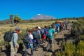 Hikers against a mountain background, Mount Kilimanjaro