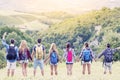 Group of hikers in the mountain in single file Royalty Free Stock Photo