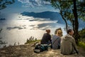 Group of hikers resting on the Path of Gods trail on Amalfi Cost, Italy Royalty Free Stock Photo