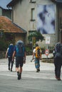 Group of hikers at the start of their hiking day in Andorra.