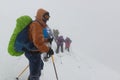 Group of hikers trying to survive in the deep snow