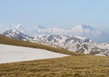 Hikers walk at the mountain pass