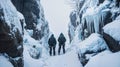 Group of hiking on a snowy rock with high mountains in the background Royalty Free Stock Photo