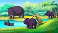 Group of Hippopotamuses by the River Royalty Free Stock Photo