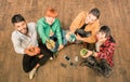 Group of hipster best friends with smartphones and drinks Royalty Free Stock Photo